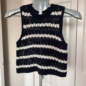 Hollister Navy and White Striped Knit Tank